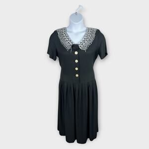 Jeffrey‎ & Dara Linda Hutley Black Lace Cottage Whimsy Goth Midi Dress Sz 14